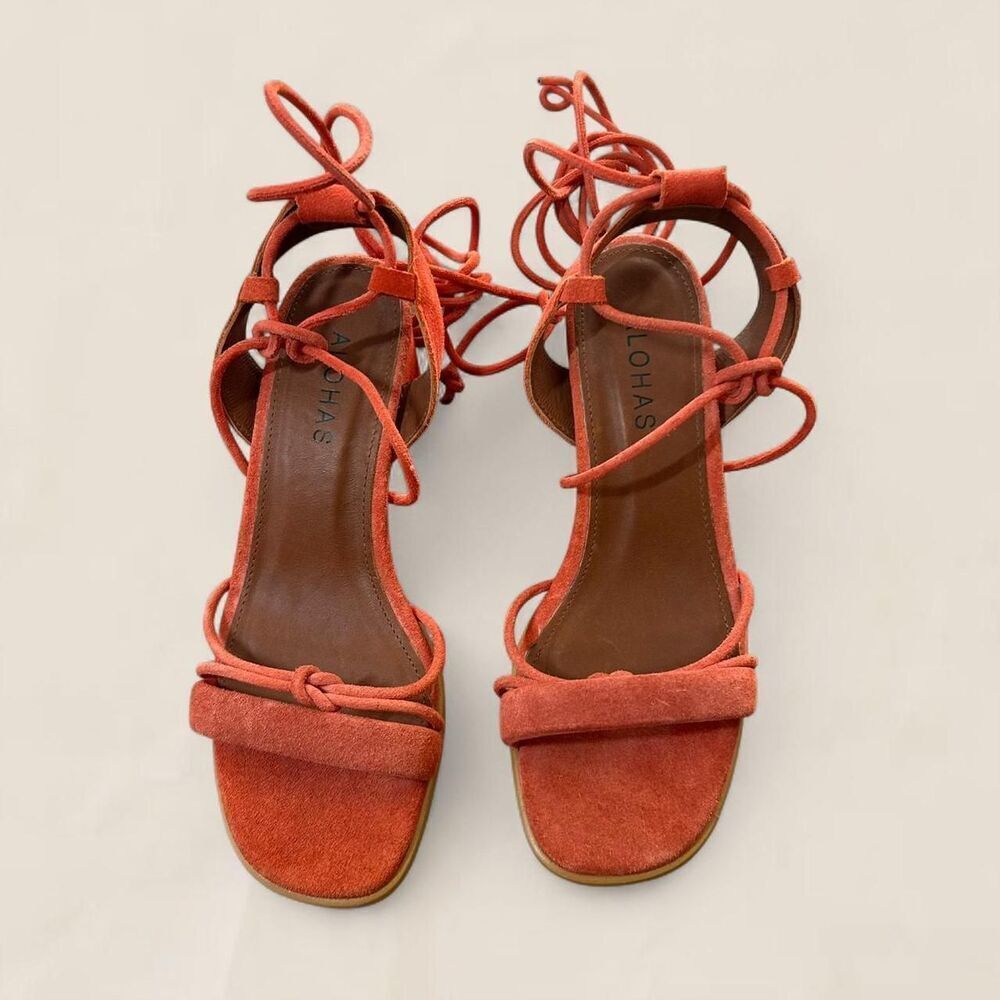 Alohas lace up strappy Sophie suede orange sandals | size 6 - Picture 2 of 8
